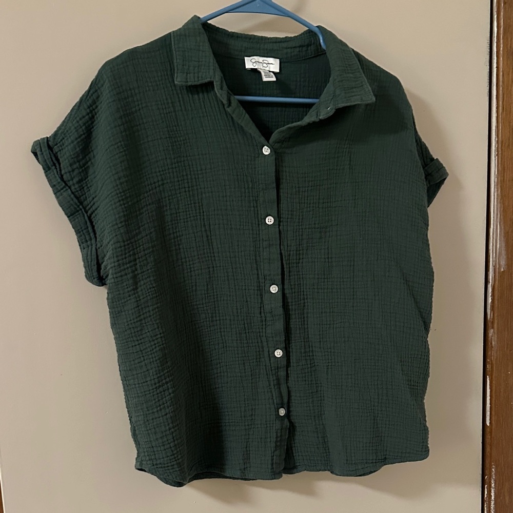 Jessica Simpson Dark Green Textured Blouse
